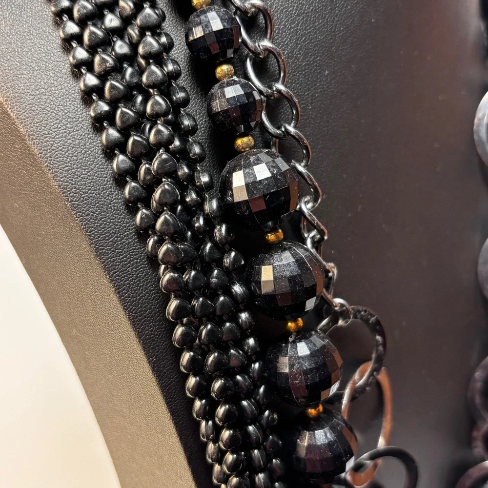 Necklace Lot Black Metal Acrylic Beads Retro Boho Goth - Picture 4 of 11